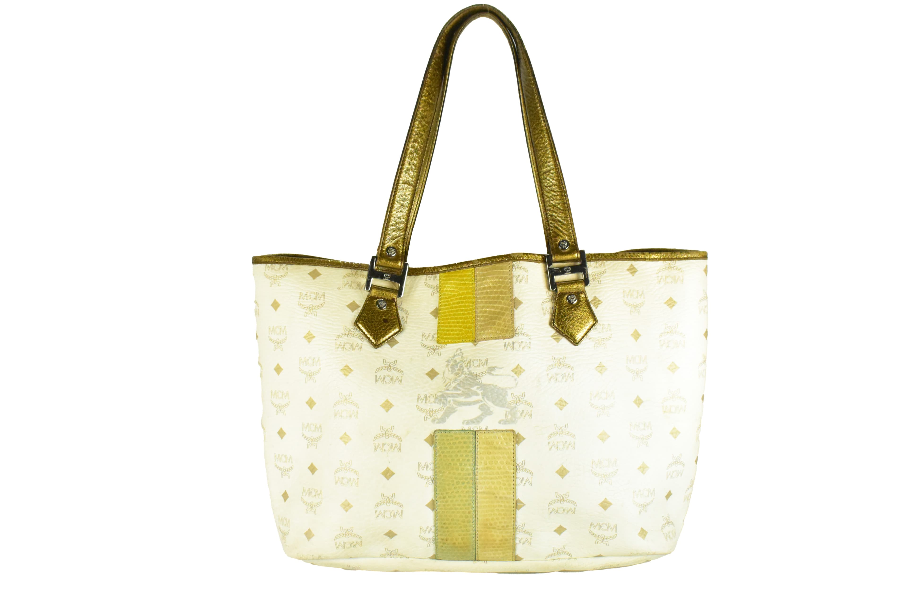 ✅MCM SHOPPER vintmarket.de SCHULTERTASCHE HANDTASCHE WEIß 4266