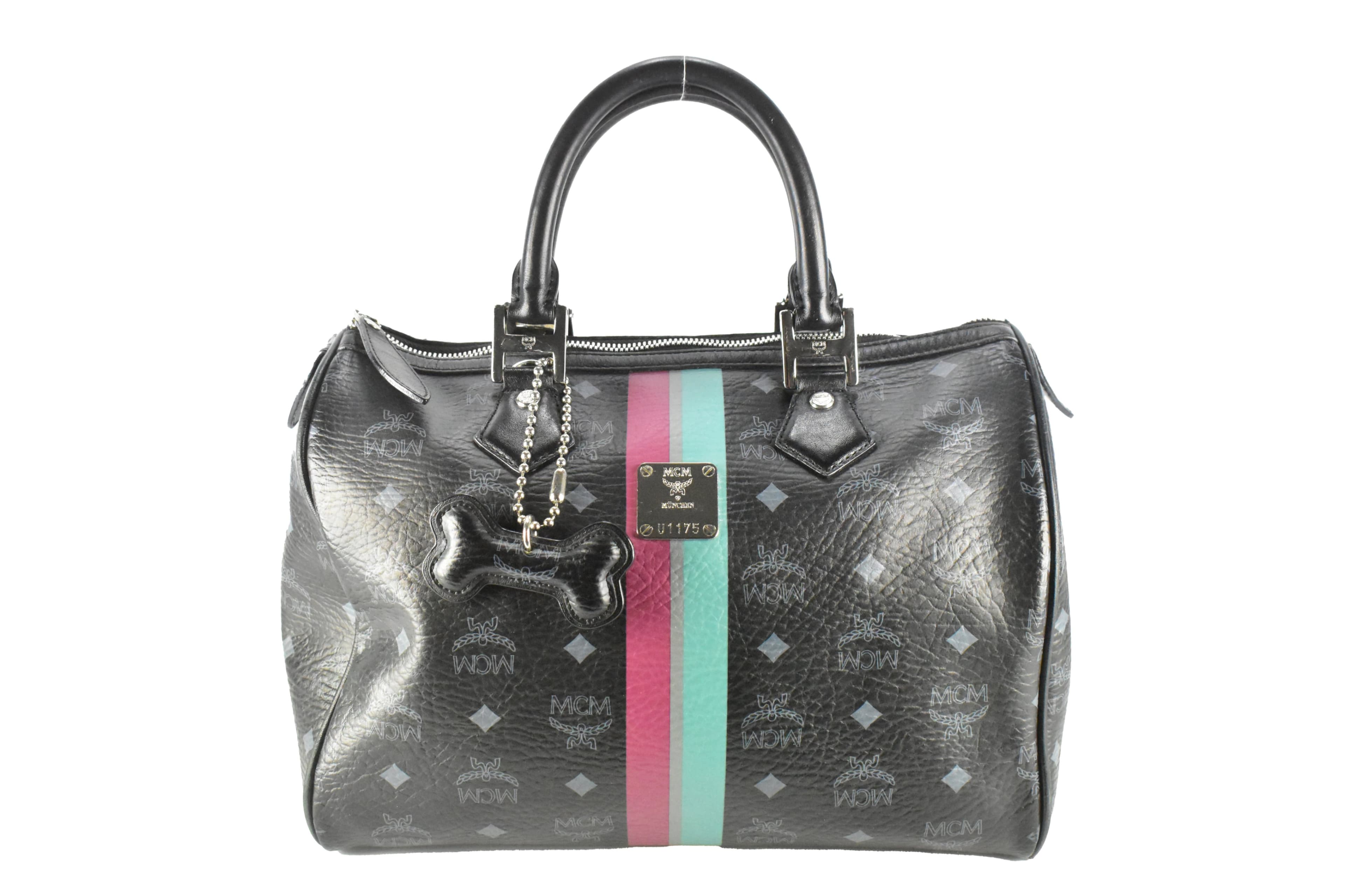 MCM TASCHE vintmarket.de HANDTASCHE BOSTON SCHWARZ STREIFEN 4316