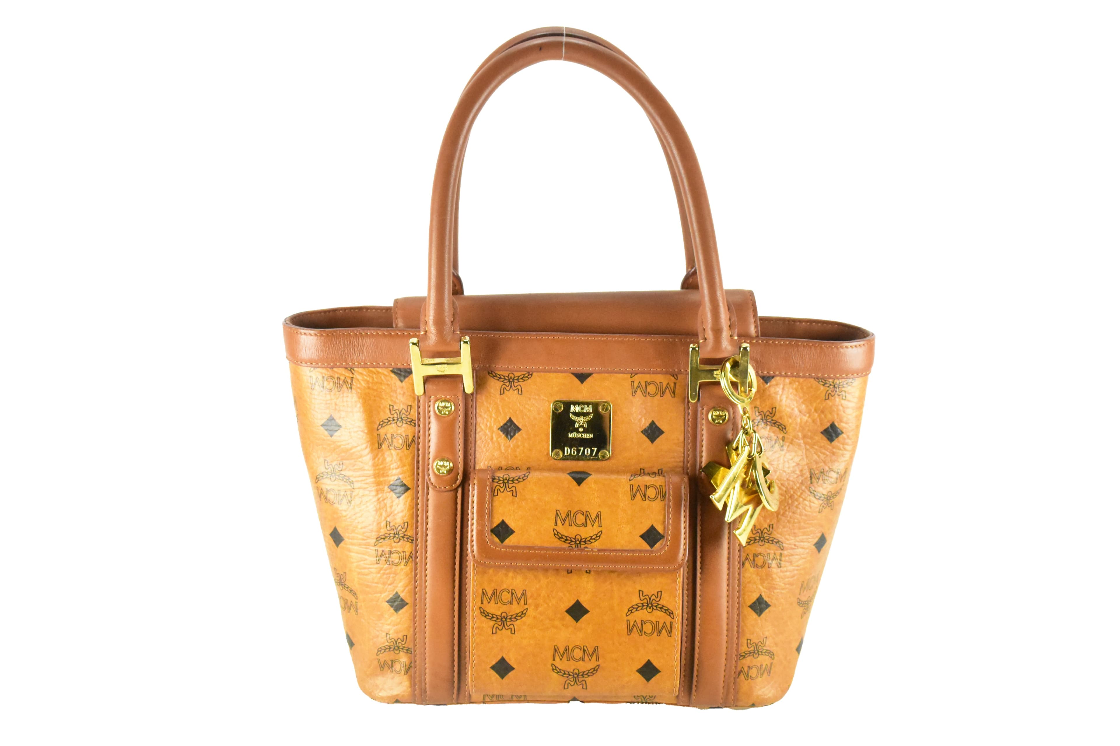 ✅MCM TASCHE LEDERTASCHE HANDTASCHE LEDER COGNAC 4319