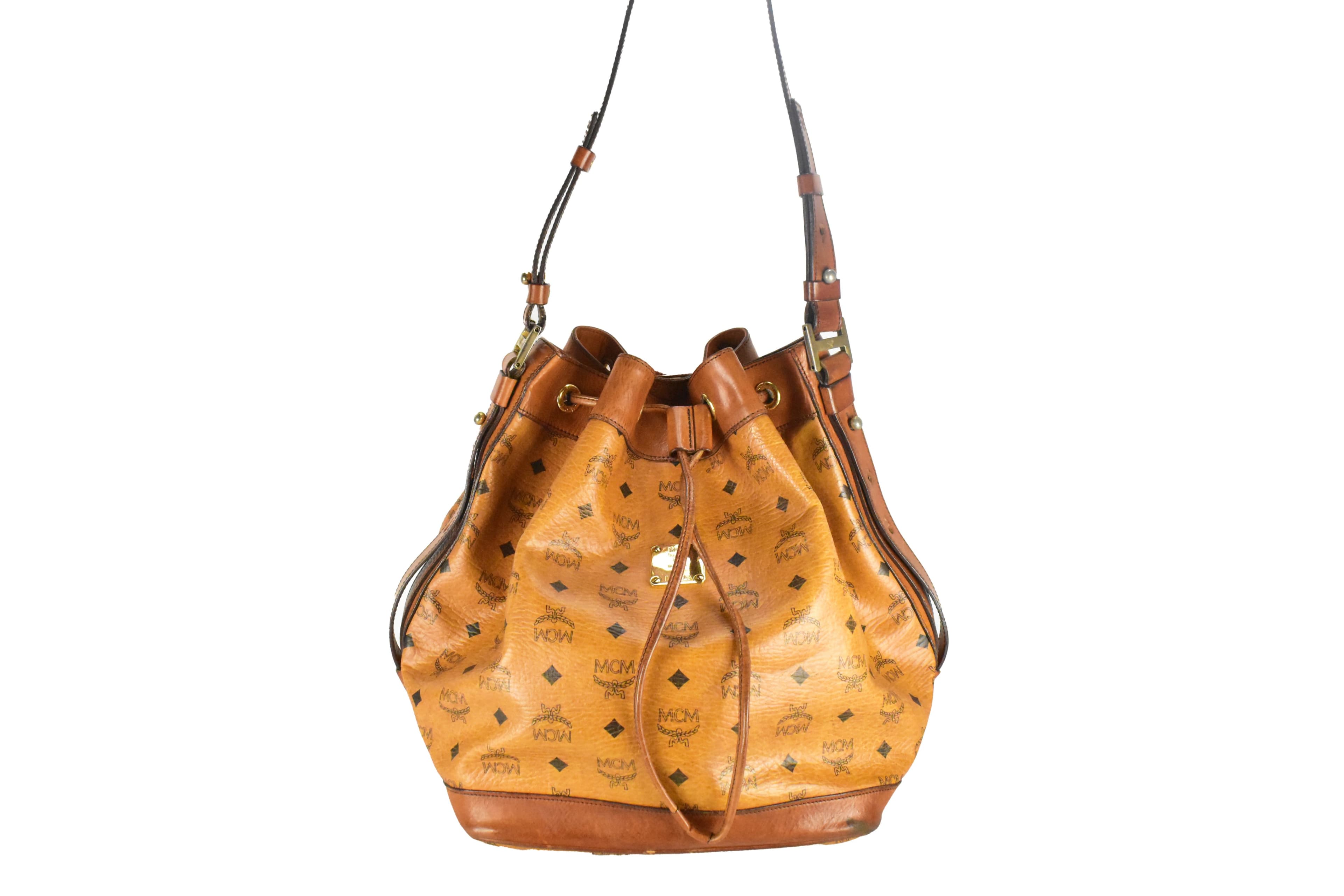 MCM BEUTELTASCHE CROSSBODY KORDELZUG UMHÄNGETASCHE COGNAC XL 4343