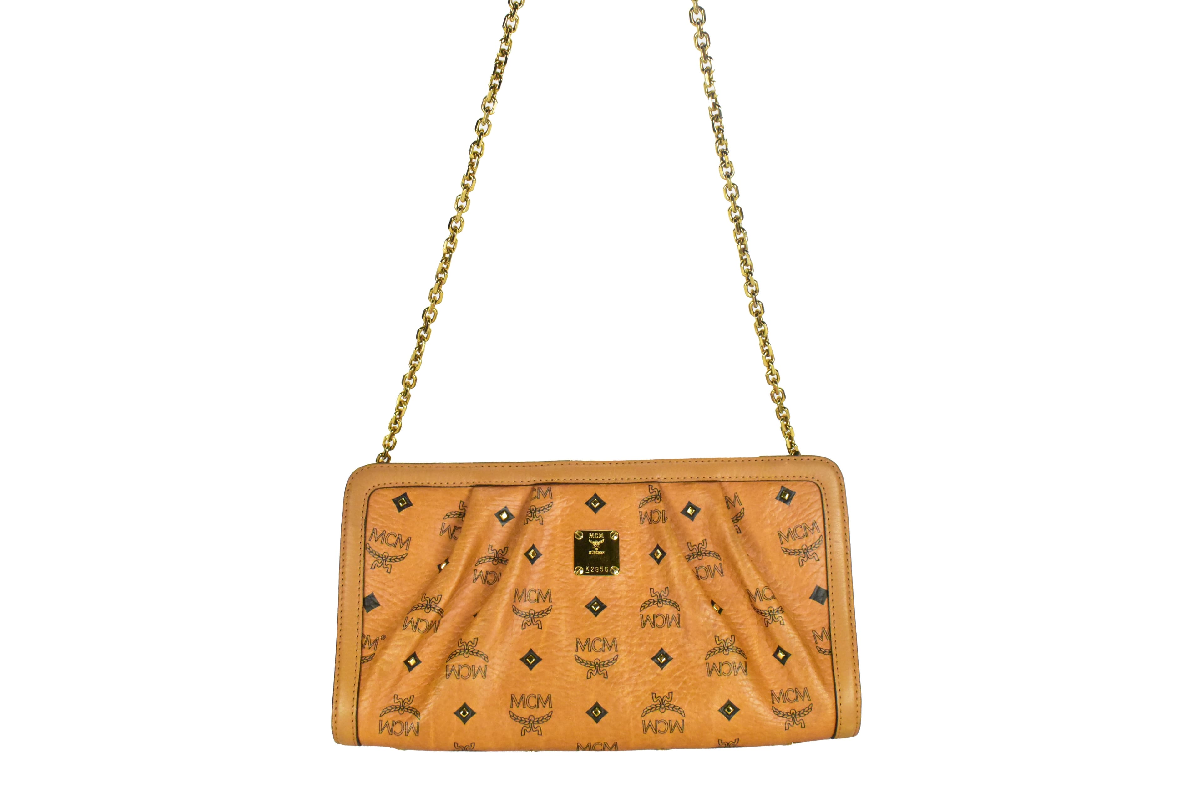 MCM SCHULTERTASCHE CROSSBODY vintmarket.de LEDER COGNAC 4351