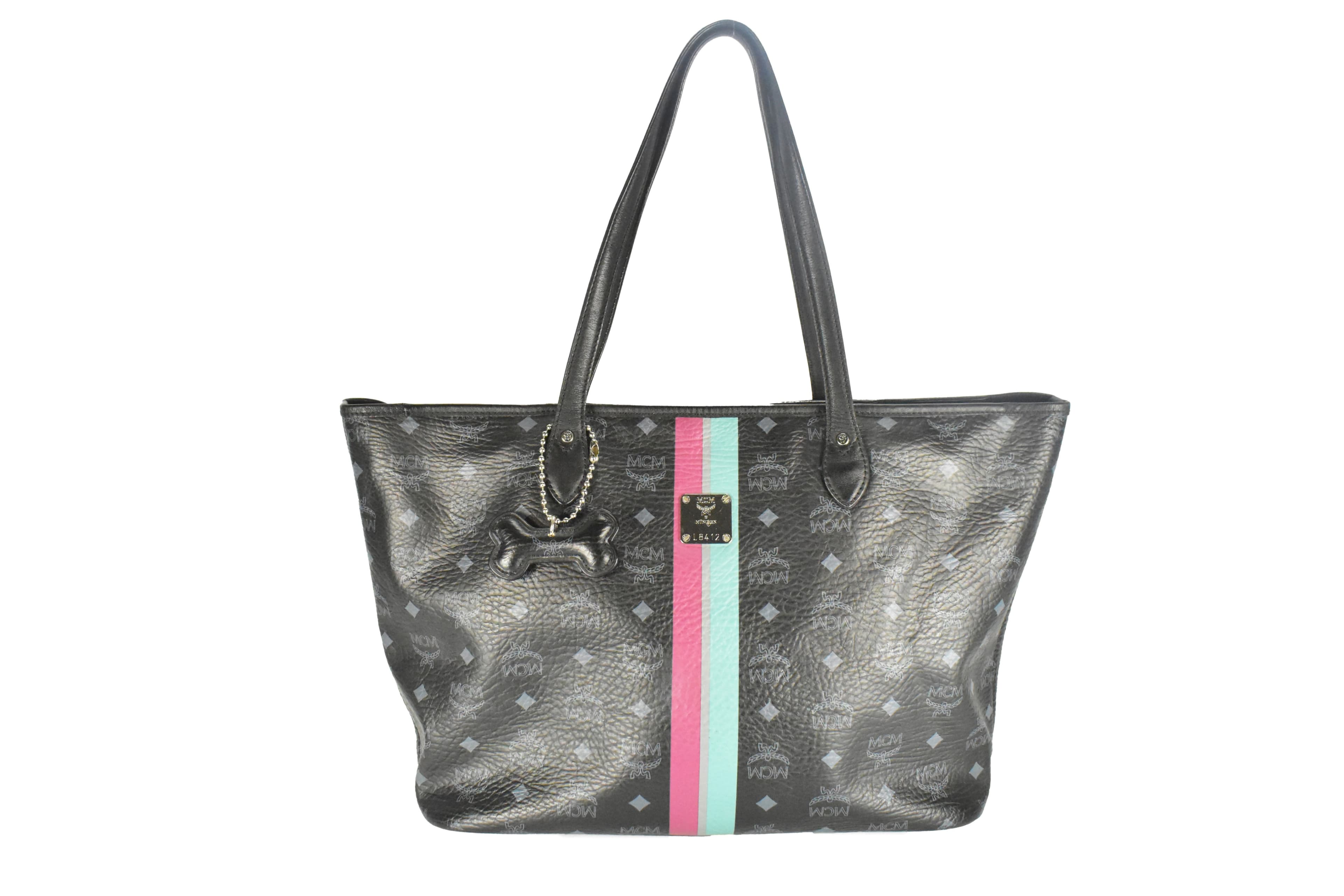 ✅MCM TASCHE MITTEL vintmarket.de SHOPPER STREIFEN SCHWARZ 4352
