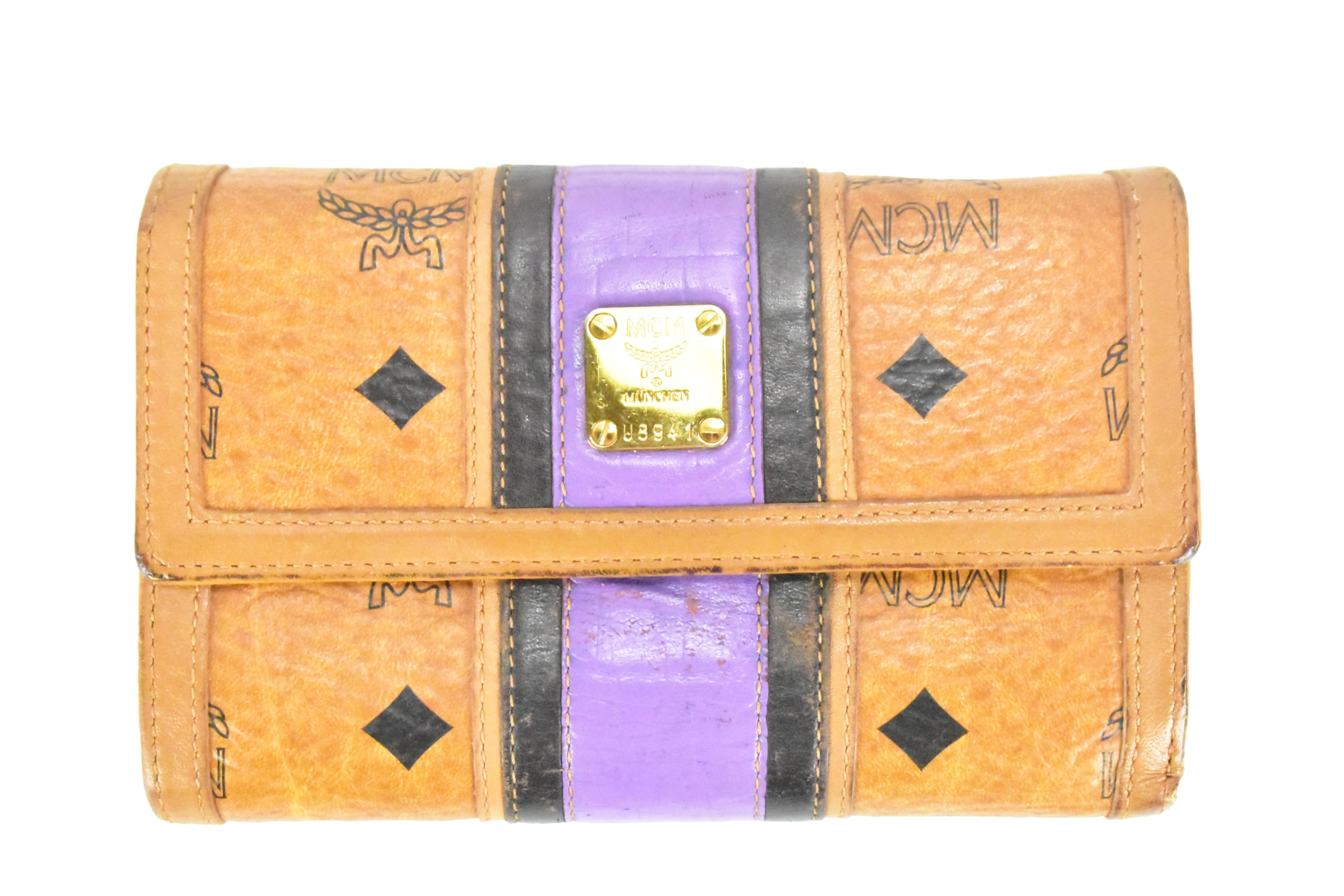 MCM vintmarket.de GELDBEUTEL PORTMONEE GELDBÖRSE COGNAC LILA 4371