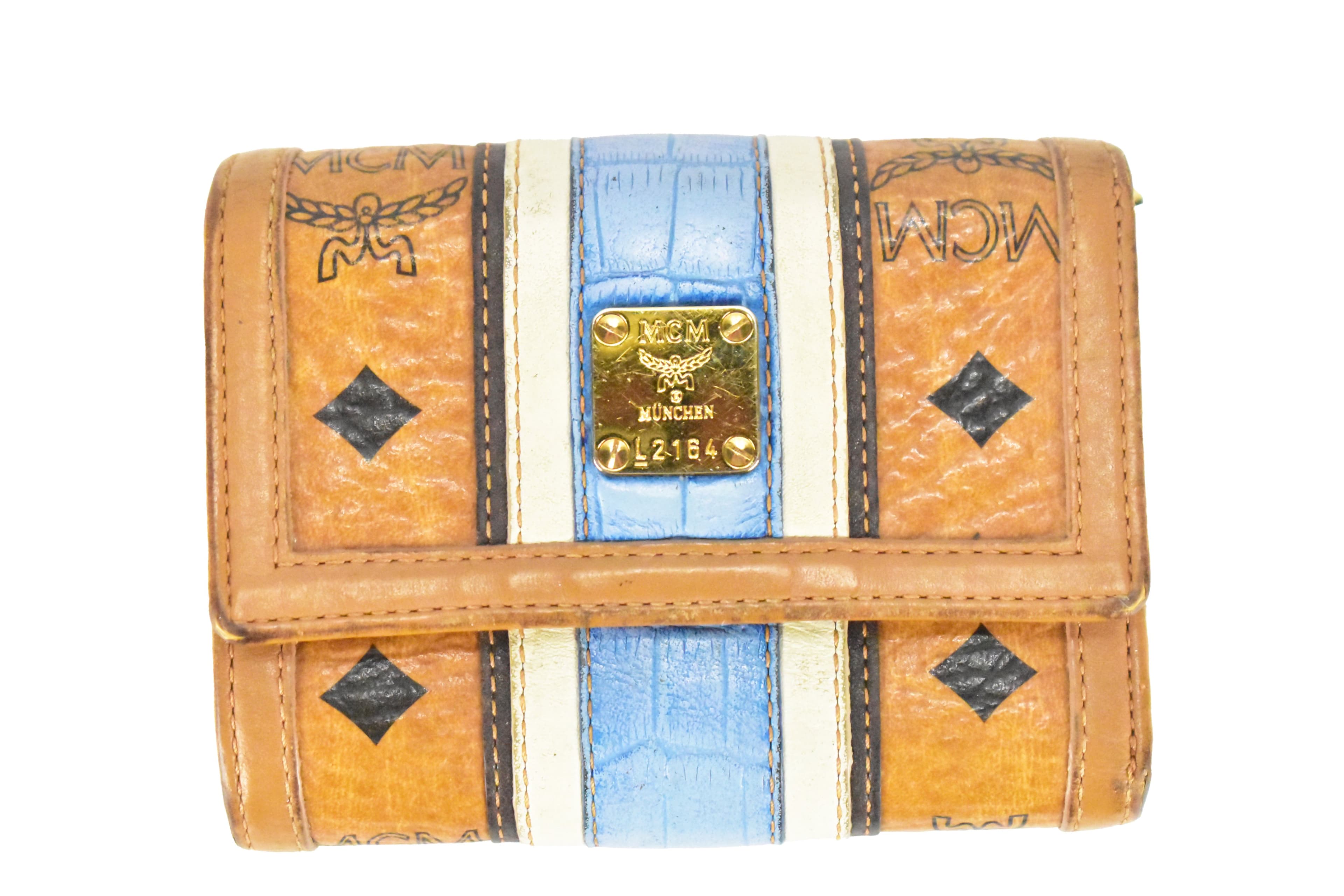 MCM GELDBEUTEL vintmarket.de PORTMONEE GELDBÖRSE COGNAC BLAU 4368