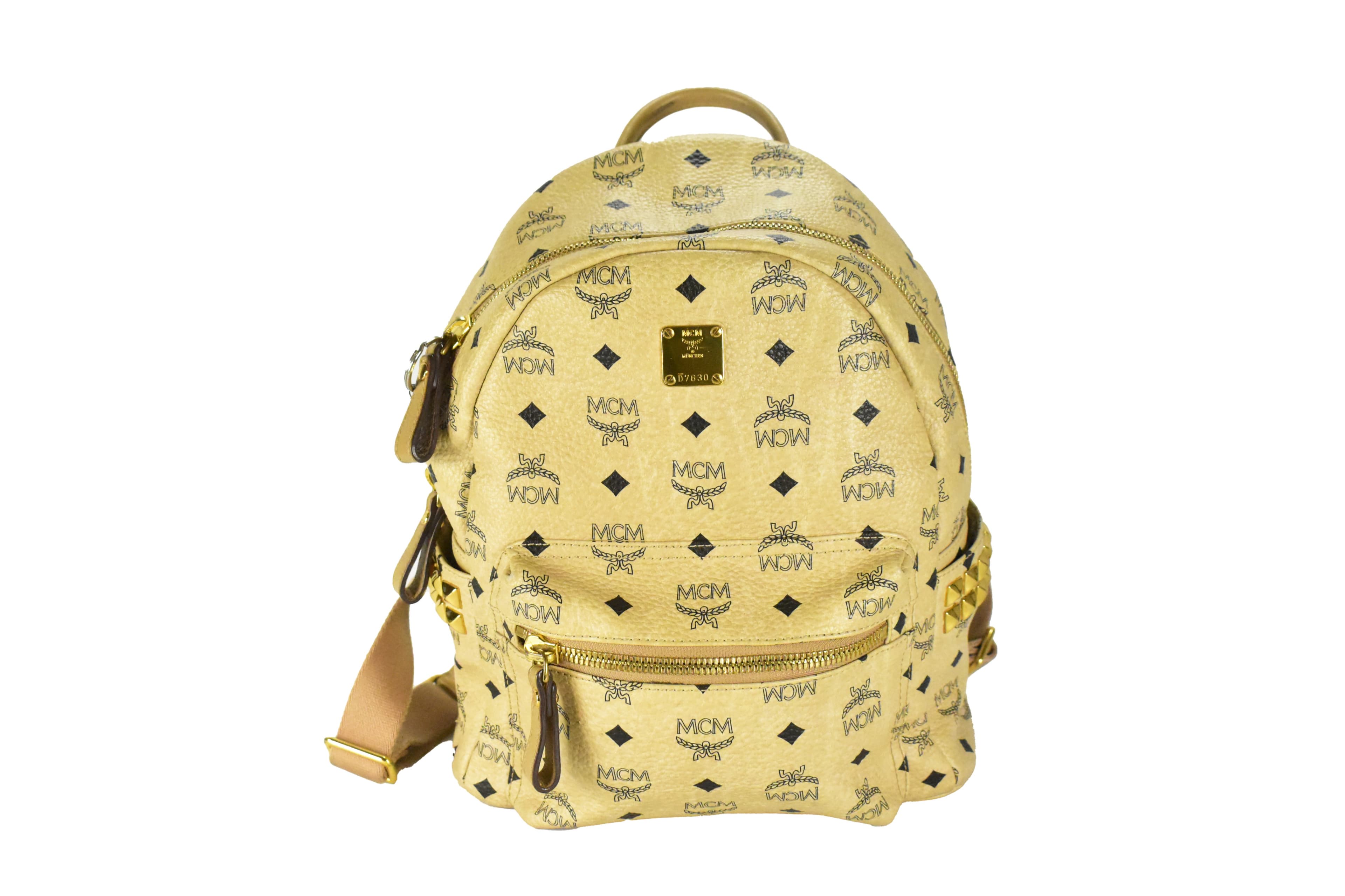 ✅MCM RUCKSACK TASCHE LEDERTASCHE vintmarket.de MITTEL BEIGE 4398