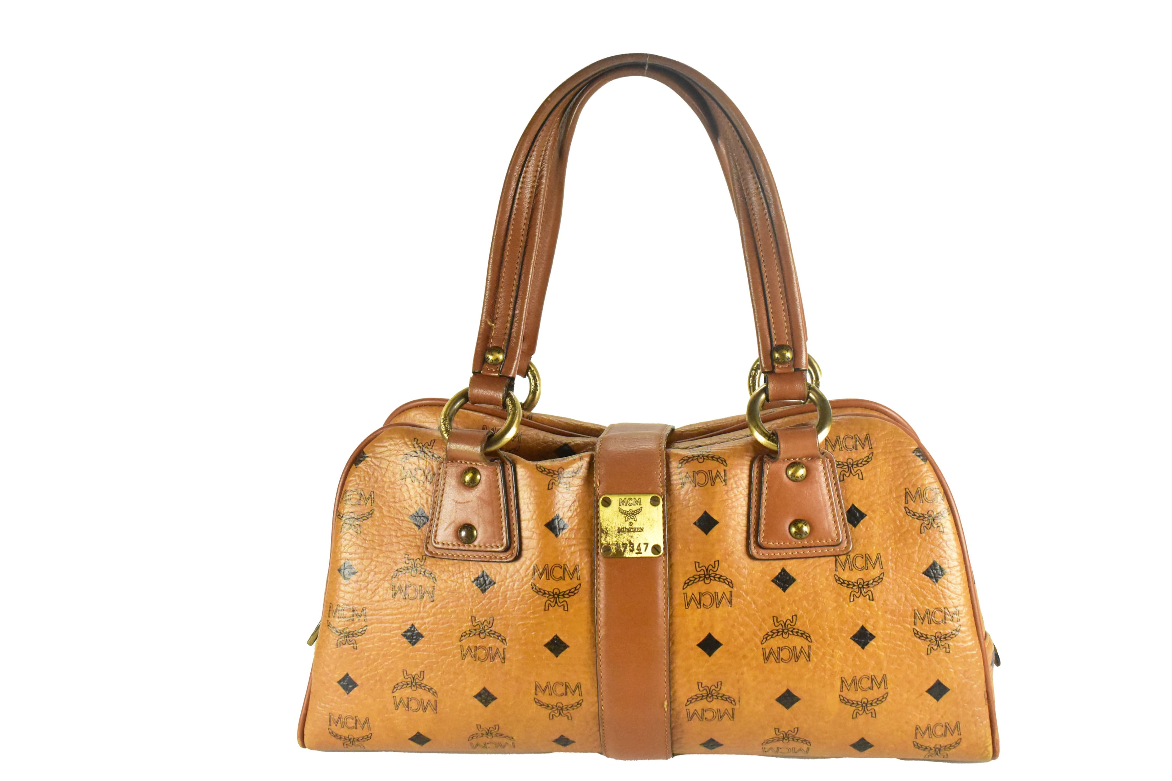 ✅MCM HANDTASCHE vintmarket.de SCHULTERTASCHE LEDER COGNAC 4441