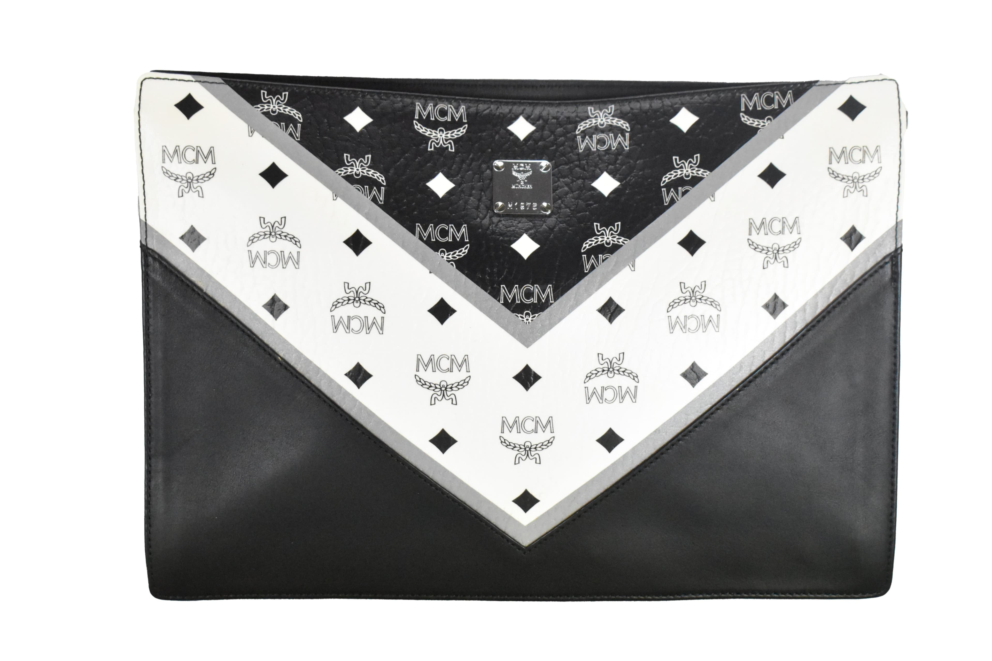 ✅MCM CLUTCH TASCHE LEDERTASCHE HANDTASCHE LEDER SCHWARZ 4463