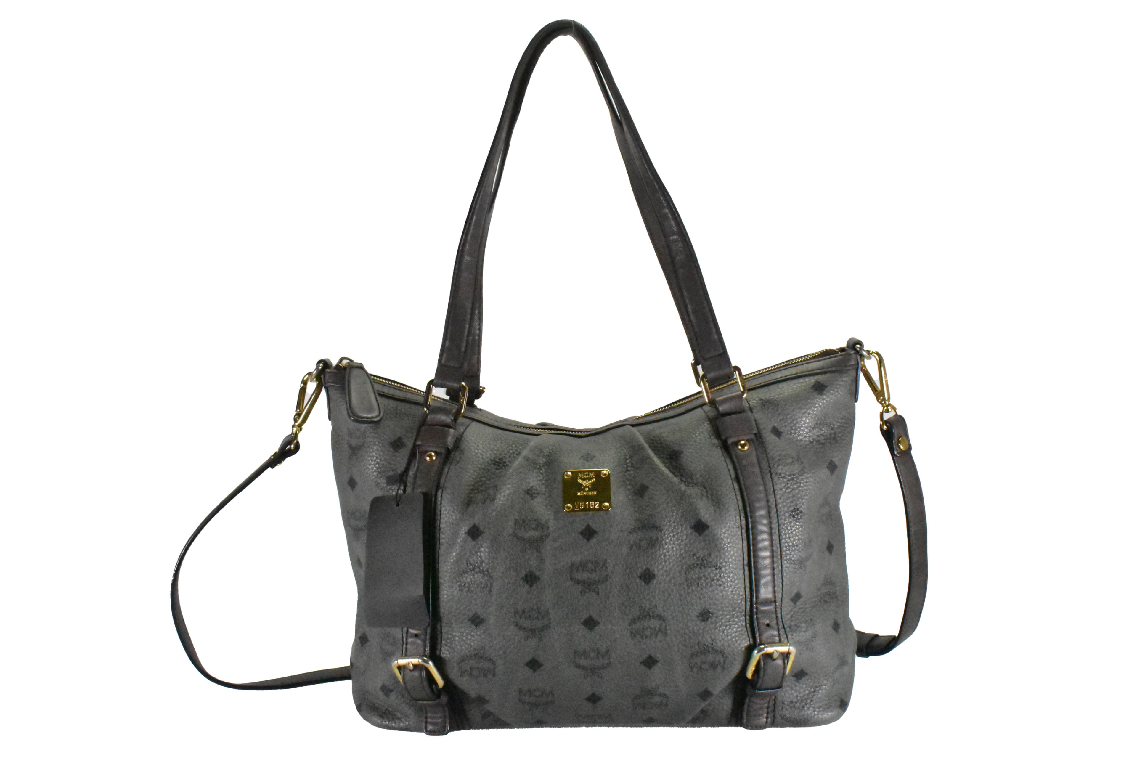 ✅MCM SCHULTERTASCHE LEDER HANDTASCHE CROSSBODY ANTHRAZIT 2446