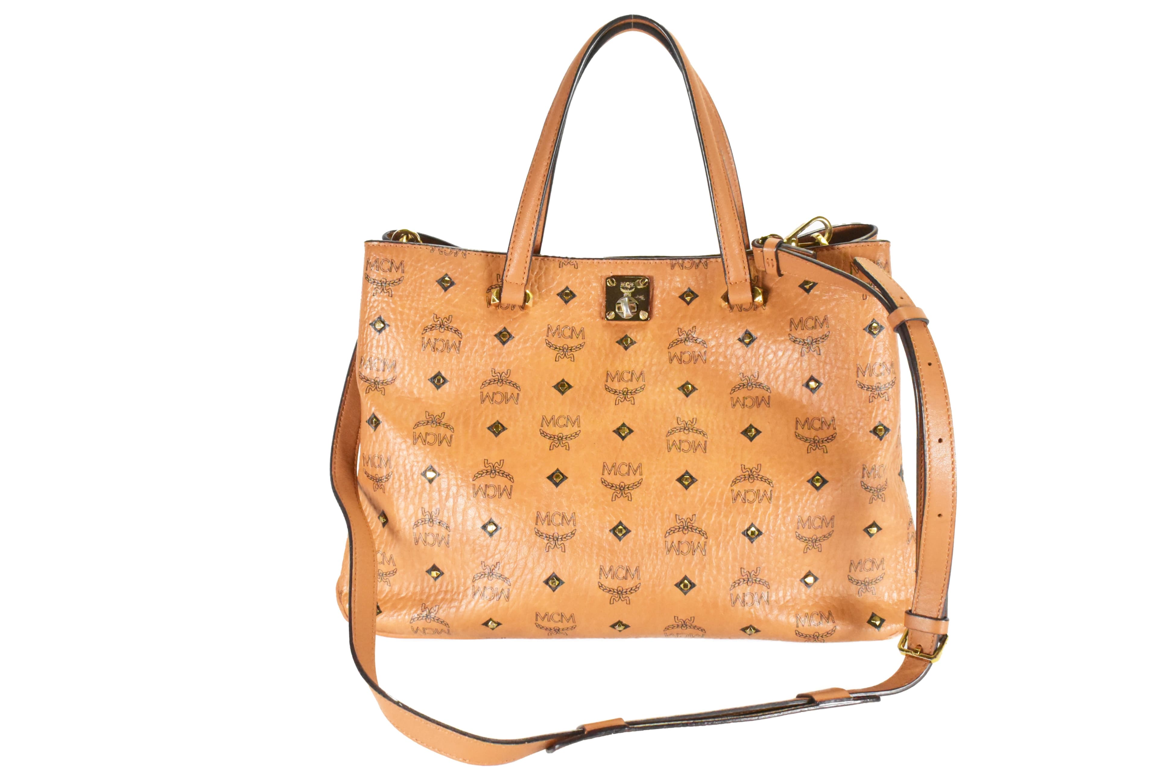 ✅MCM SCHULTERTASCHE CROSSBODY LEDERTASCHE TASCHE COGNAC 4678