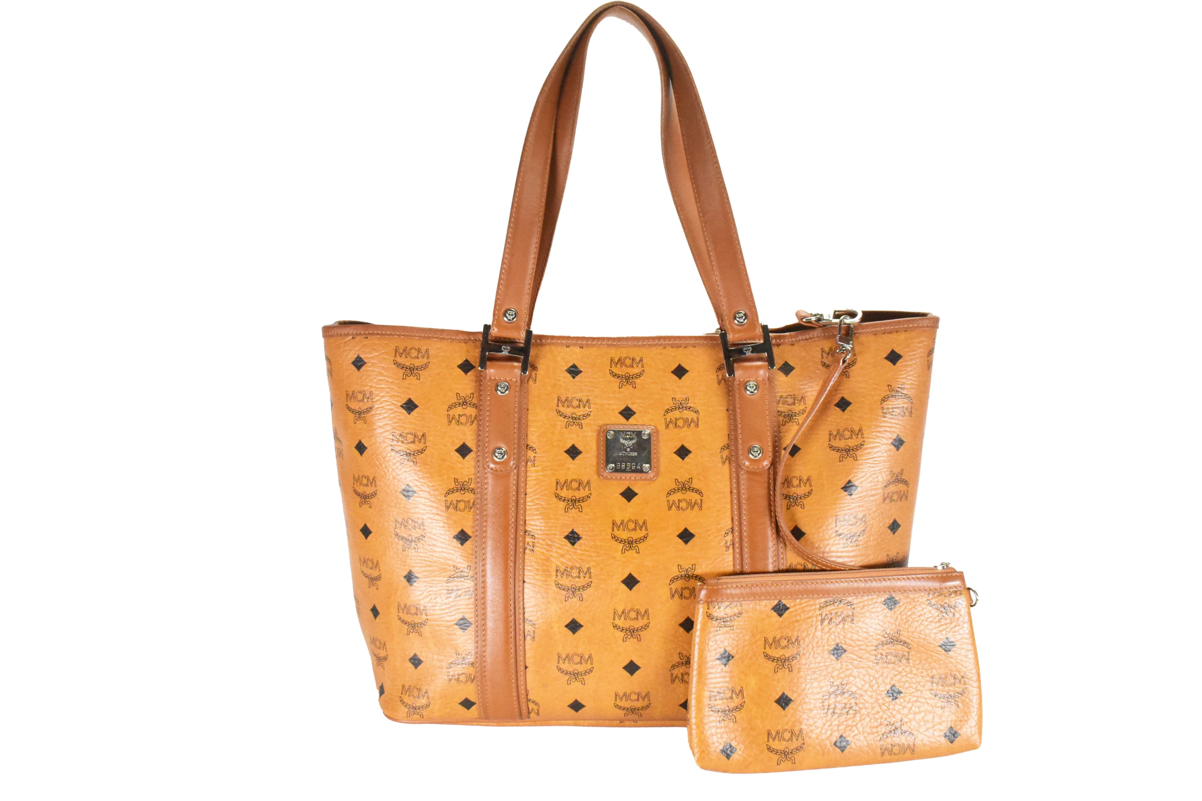 ✅MCM SHOPPER MEDIUM POCHETTE SCHULTERTASCHE COGNAC 4679