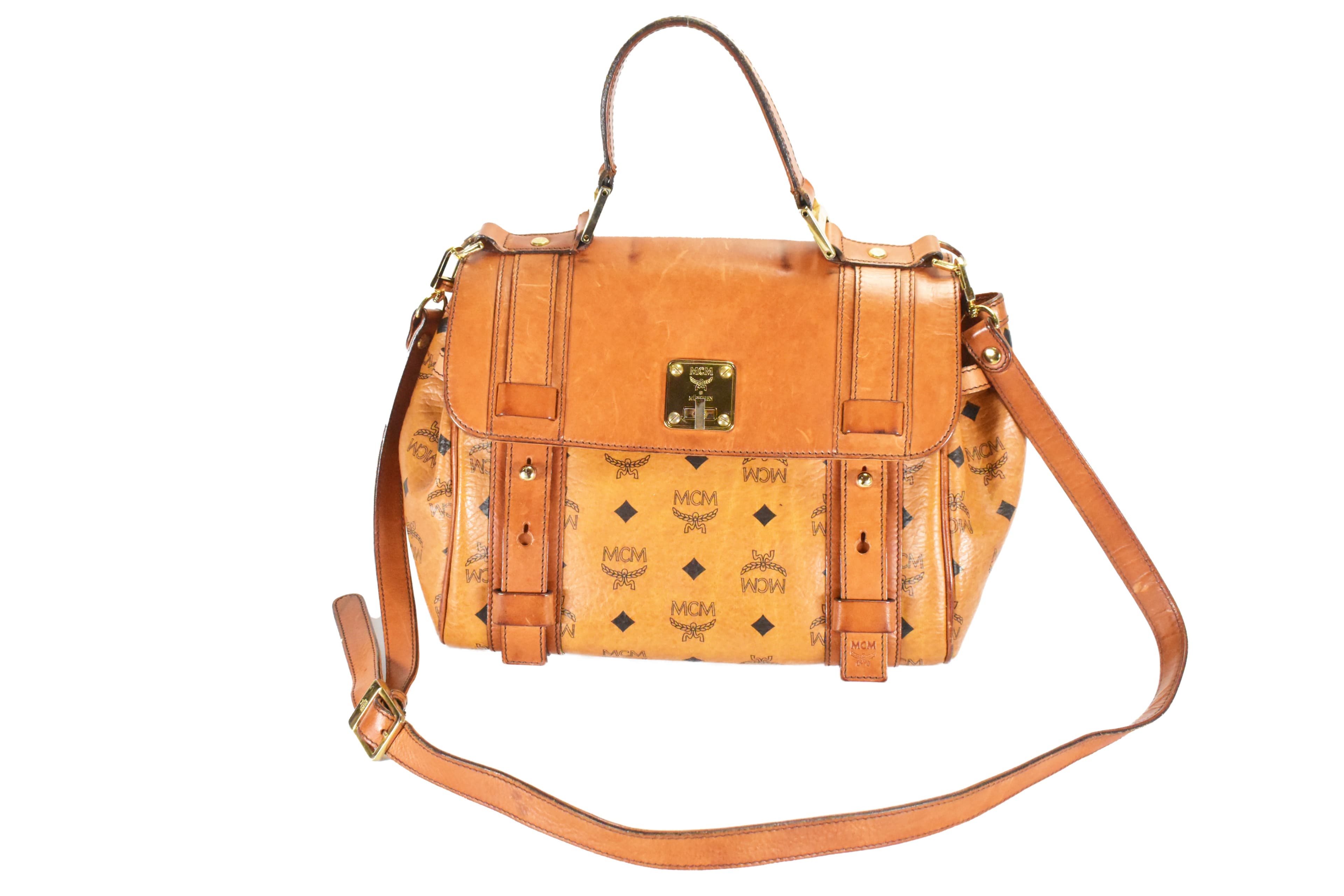 MCM AKTENTASCHE vintmarket.de CROSSBODY LEDERTASCHE COGNAC 4692