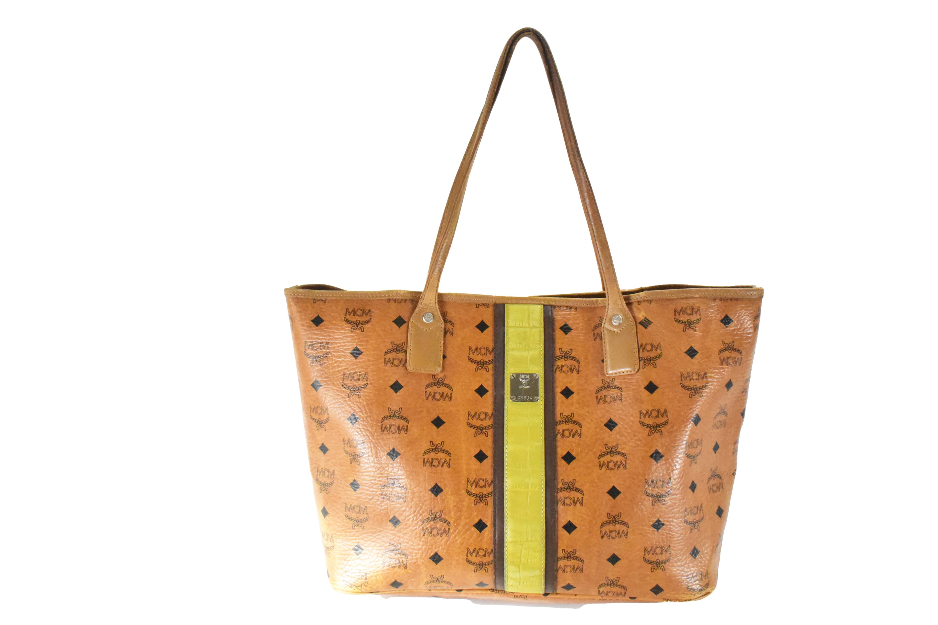 ✅MCM SHOPPER MEDIUM SCHULTERTASCHE vintmarket.de COGNAC GRÜN 4718