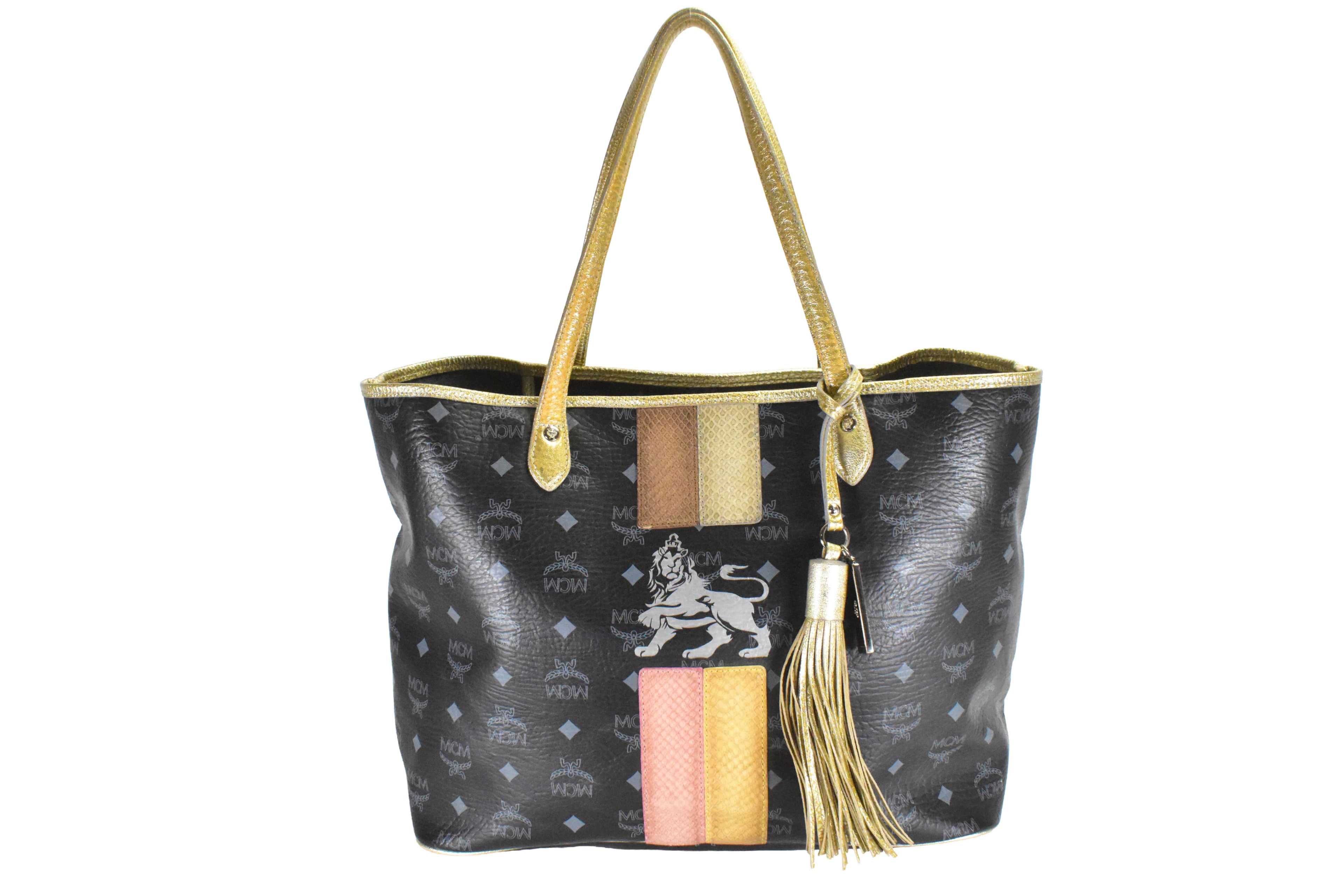 ✅MCM TASCHE SCHULTERTASCHE vintmarket.de SHOPPER SCHWARZ 4821