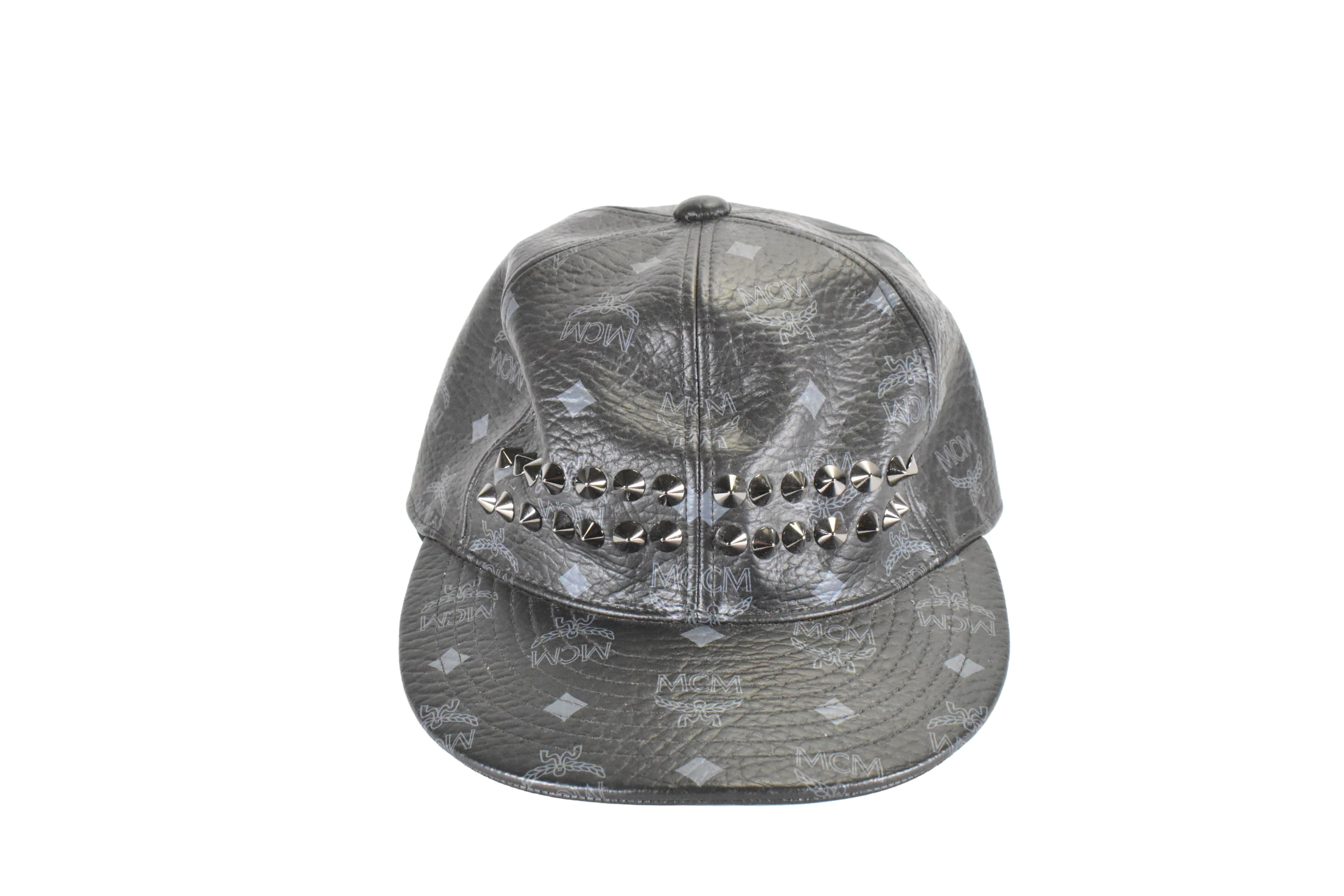 MCM MÜTZE vintmarket.de BASECAP CAP CAPPY LEDER SCHWARZ 2603